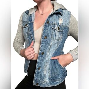 Life in Progress Blue Jean Jacket with Gray Sleeves